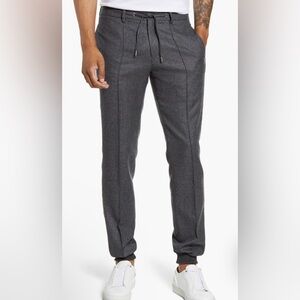 Christopher Bates ripstop wool flannel jogger trouser pant gray check slim fit